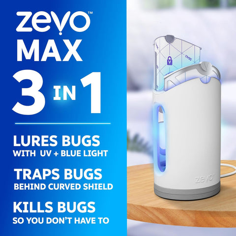 Zevo MAX Bug Catcher & Fly Trap for Indoors - Flying Insect Trap for Gnats, House & Fruit Flies - Use in Any Room - No-Mess Disposal (2 Plug in Bases & 3 Cartridges)