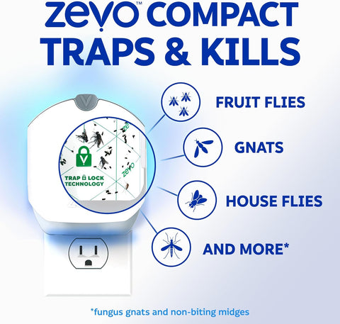Zevo Compact Flying Insect Trap Official Refill Cartridges - Fits Zevo Compact & Plant Indoor Plug-in Trap, Authentic Trap + Lock Technology to Catch Gnats, House & Fruit Flies (6 Official Refills)