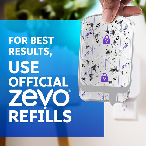 Zevo MAX Bug Catcher & Fly Trap for Indoors - Flying Insect Trap for Gnats, House & Fruit Flies - Use in Any Room - No-Mess Disposal (1 Plug in Base & 2 Cartridges)