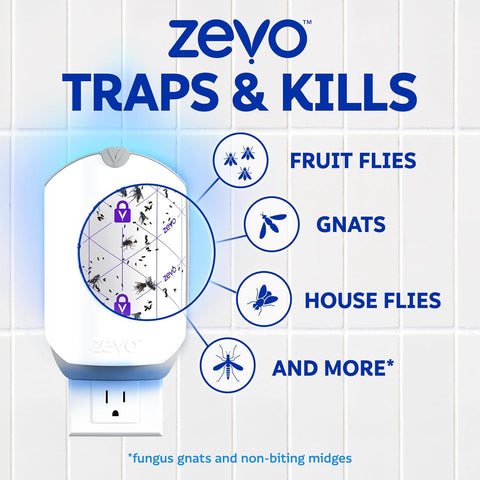 Zevo Flying Insect Trap + Refills Bundle - Flying Insect Trap & Cartridge (1 Device + 1 Cartridge) and Official Refill Cartridges (6 Count), Plug-in Bug Catchers for Gnats, House & Fruit Flies